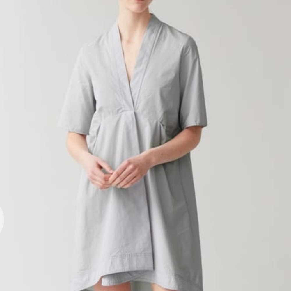 COS Kaftan Dress With Pleat Detail In Grey, XS